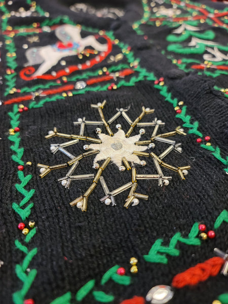 Christmas Squares Detailed Black Vest
