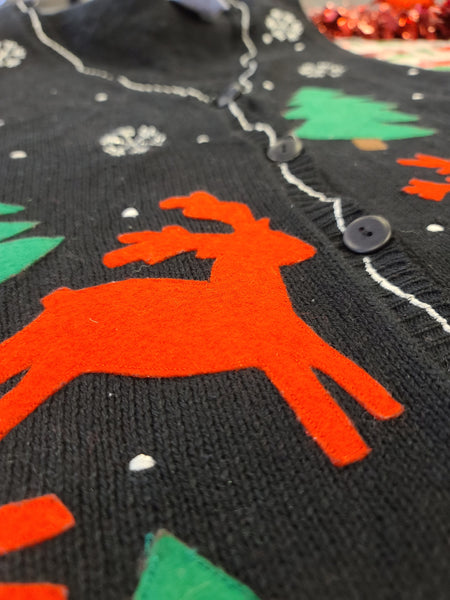 Reindeer and Trees Black Christmas Vest