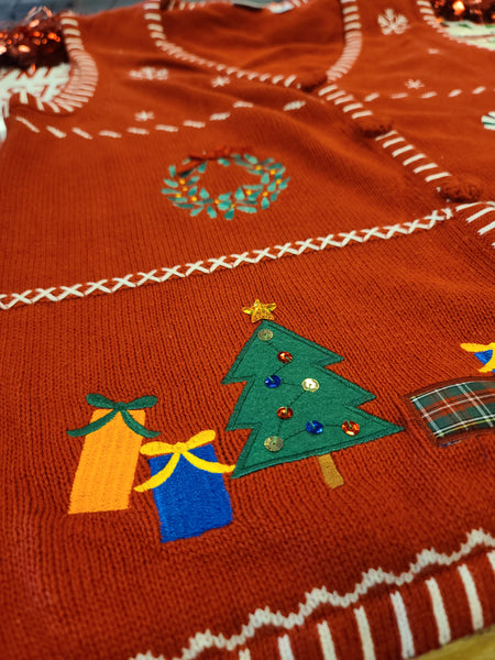 Trees and Presents Red Christmas Vest