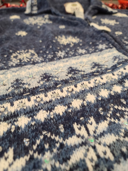Vintage 2003 Blue Snowflake Zip up Winter Sweater