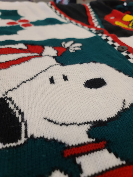 Rare Vintage Snoopy Button up Deep V Christmas Sweater