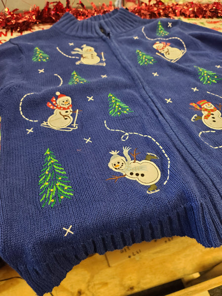 Snowmen skiing and ice skating Zip up Sweater with collar