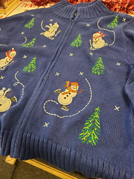 Snowmen skiing and ice skating Zip up Sweater with collar