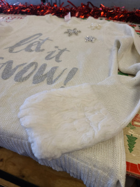 Let it Snow Pullover Sweater with Furry Cuffs