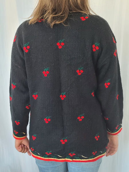Poinsettia Long Black Christmas Sweater
