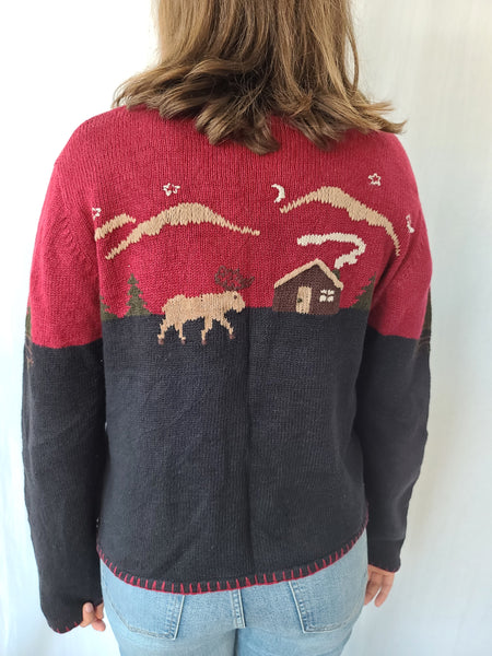 Winter Cabin in the Mountains Zip up Sweater