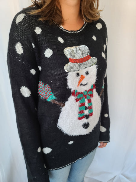 Fluffy Snowman Pullover Christmas Sweater