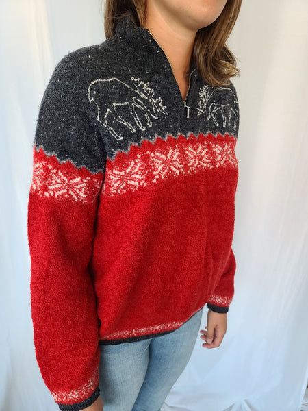 Moose Grey and Red Sweater