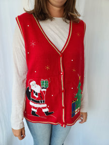 Santa and Christmas Tree 🎄 Red Button up Vest