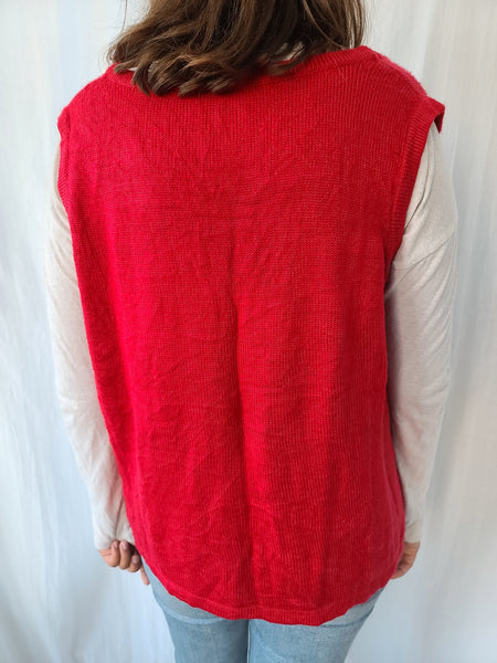 Snowflakes and Snowmen Button Red Sweater Vest