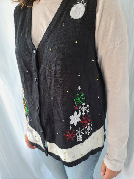 Black Christmas Trees and Stars with Moon vest