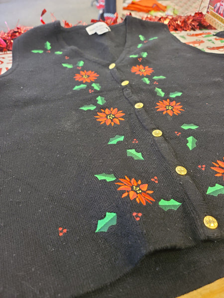 Poinsettia Black Christmas Vest