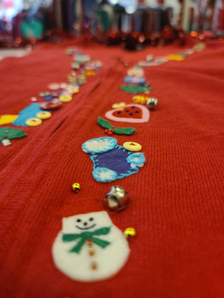 Christmas Trinkets along Zipper Red Vest