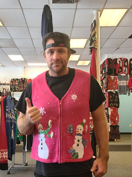 Pink Snowman and Snowflakes Zipper Vest
