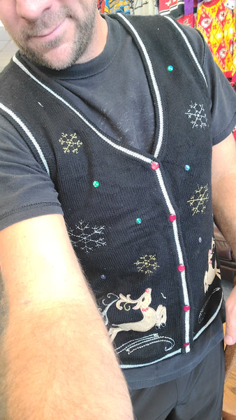 Reindeer and Snowflakes Black Vest