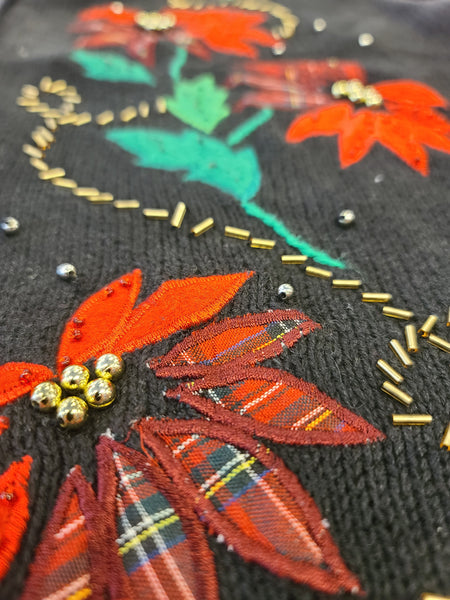 Black Poinsettia Button Christmas Vest