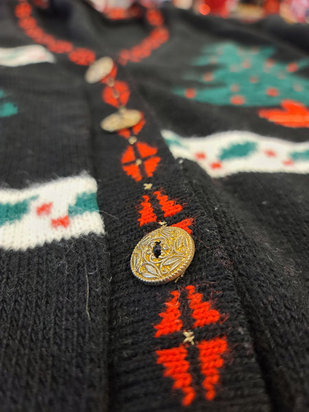 Deep V-Neck Vintage Black Christmas Sweater