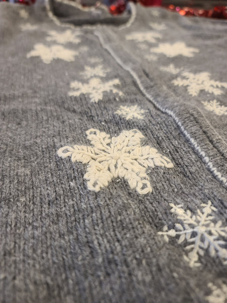 Grey Snowflakes Zip up Winter Sweater