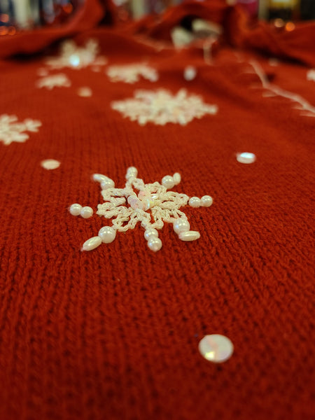 Embroidered Snowflakes Button up Sweater with Scarf
