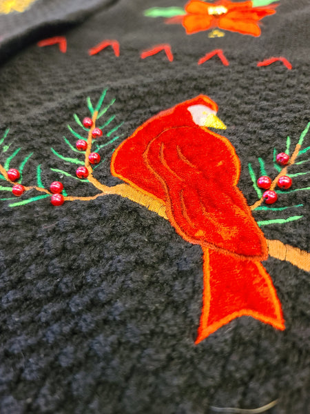 Poinsettia and Cardinals Button up Sweater