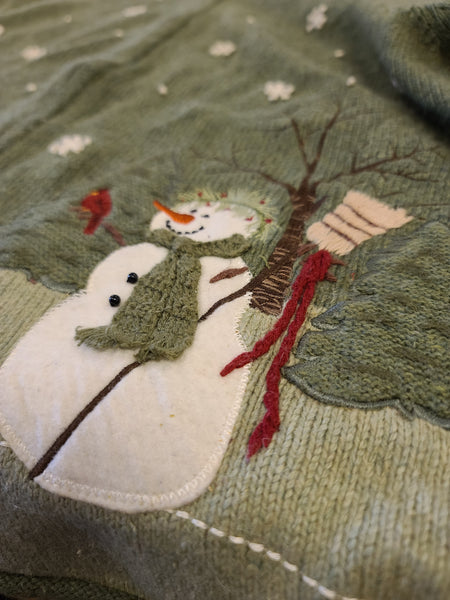 Snowmen and Snow Green Zipper Sweater