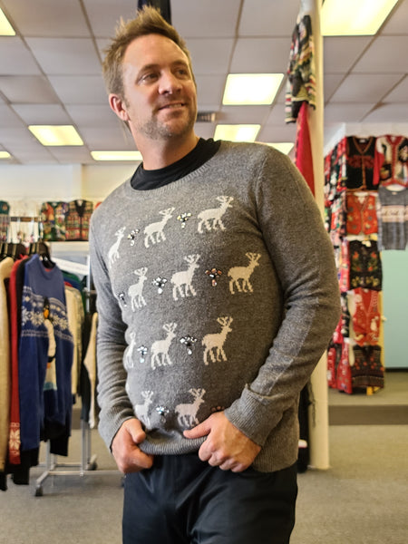Gemstones and Deer Grey Pullover Sweater