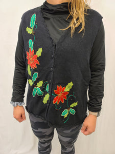 Poinsettia Vine Button Christmas Vest