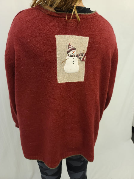 Snowmen and Trees Patch Zipper Sweater