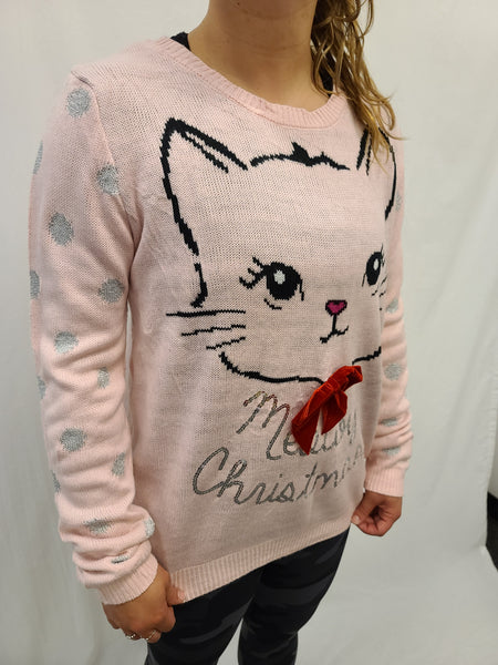 Meowy Christmas Pink Pullover Sweater