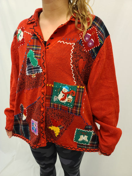 Patchwork Christmas Button Up Christmas Sweater