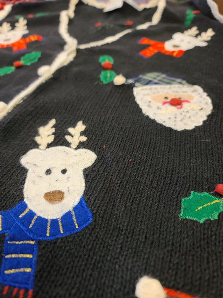 Santa and Reindeer Black Button Vest