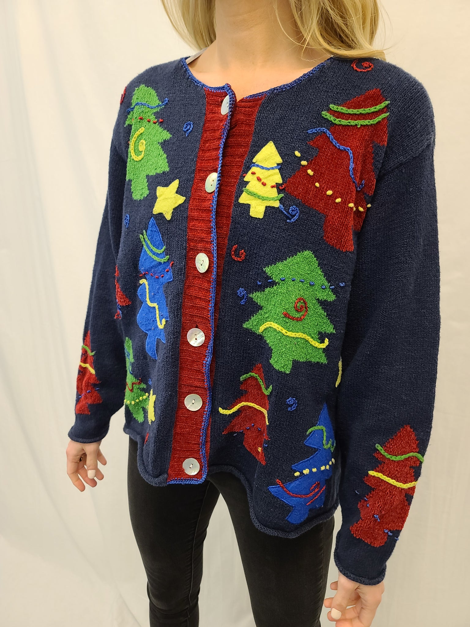 Multi Colored Trees Button Sweater