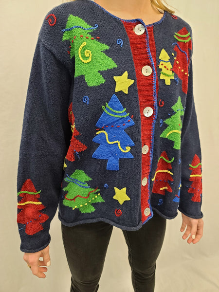 Multi Colored Trees Button Sweater