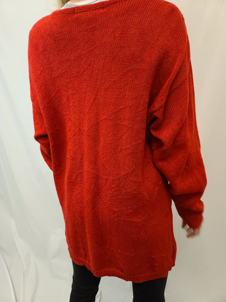 Ornamental Long Red Pullover Sweater