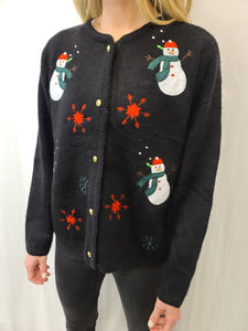 Snowmen and Snowflakes button sweater