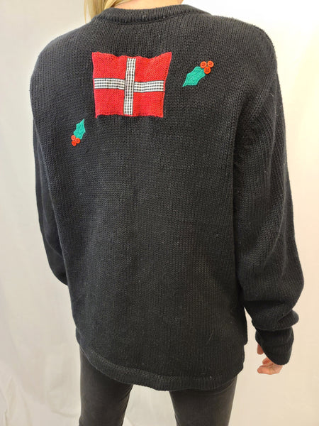 Holly and Presents button sweater with pockets