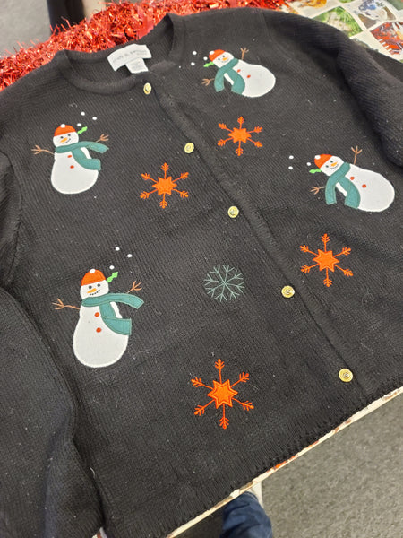 Snowmen and Snowflakes button sweater