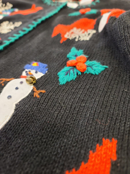 Snowmen Ribbons Holly and Bells button Sweater